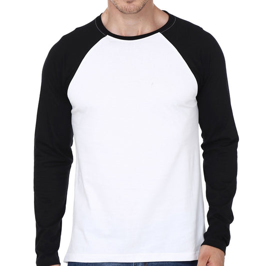 Monochrome Elegance: The White & Black Raglan Full Sleeve T-Shirt