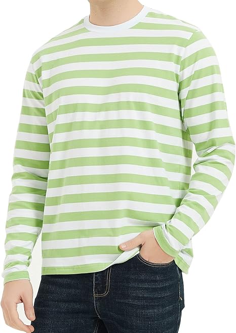 Refresh Your Wardrobe: White & Light Green Striped Full Sleeve T-Shirt