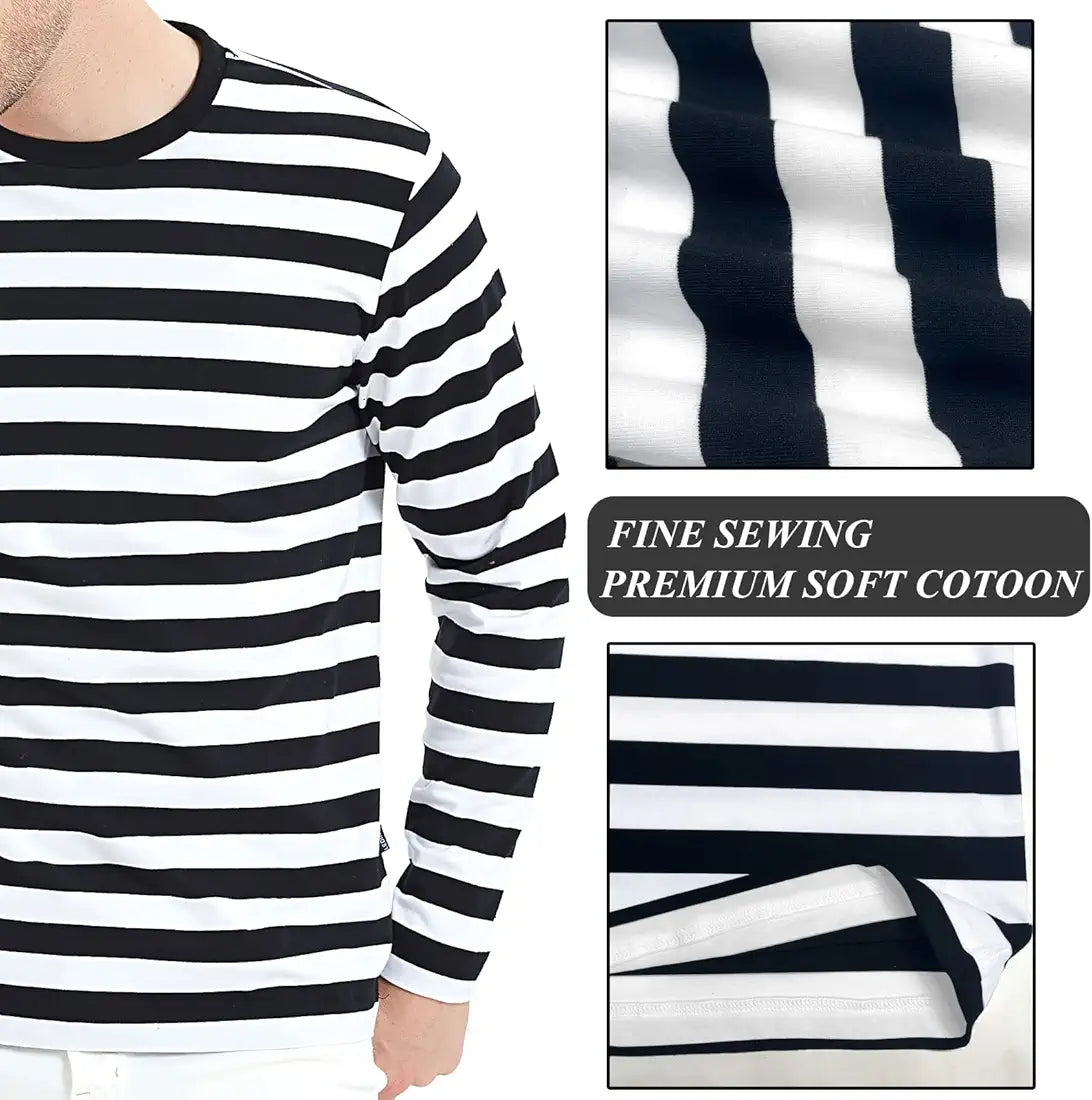 Evo Vogue Striped Classics: Black & White Full-Sleeve T-Shirt