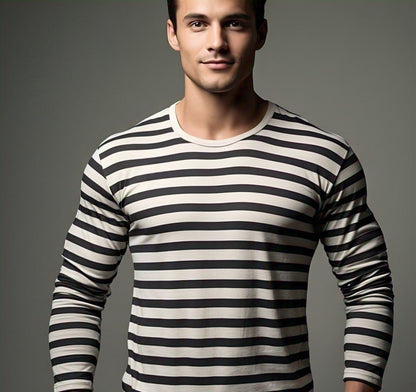 Evo Vogue Striped Classics: Black & White Full-Sleeve T-Shirt