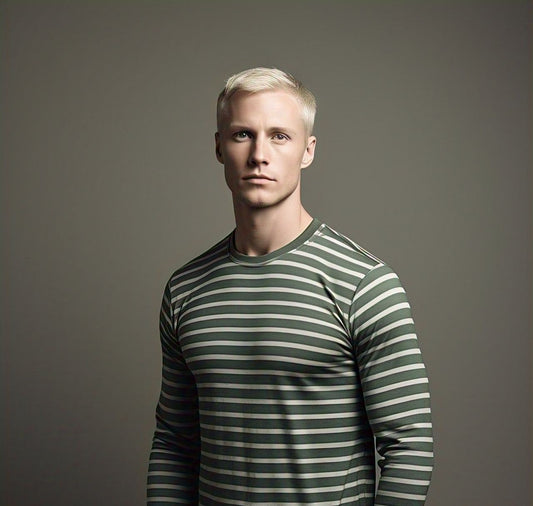 Classic Charm: White & Dark Green Striped Full Sleeve T-Shirt