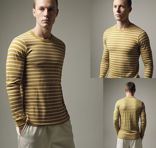 Vibrant & Stylish: White & Yellow Striped Full Sleeve T-Shirt