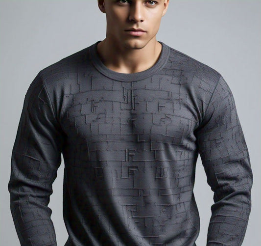 Evo Vogue Premium Dark Grey Jacquard Full-Sleeve T-Shirt