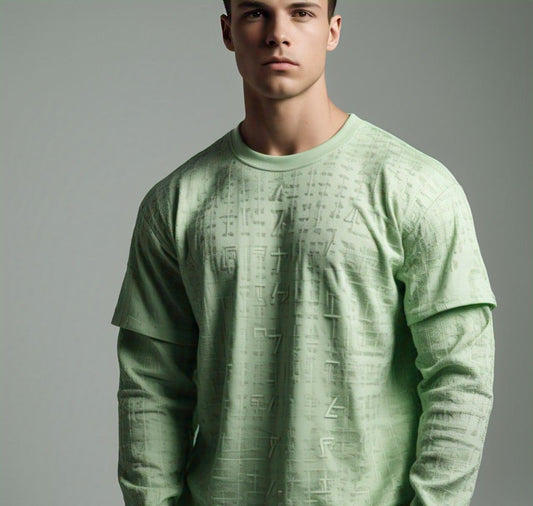 Evo Vogue Premium Green Jacquard Full-Sleeve T-Shirt