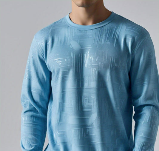 Evo Vogue Premium Sky Blue Jacquard Full-Sleeve T-Shirt