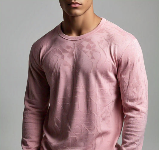 Evo Vogue Pink Jacquard Full-Sleeve T-Shirt